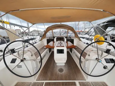 Cockpit of Black Pearl, a Dufour 412 GL sailboat at Grad Biograd na Moru, Croatia