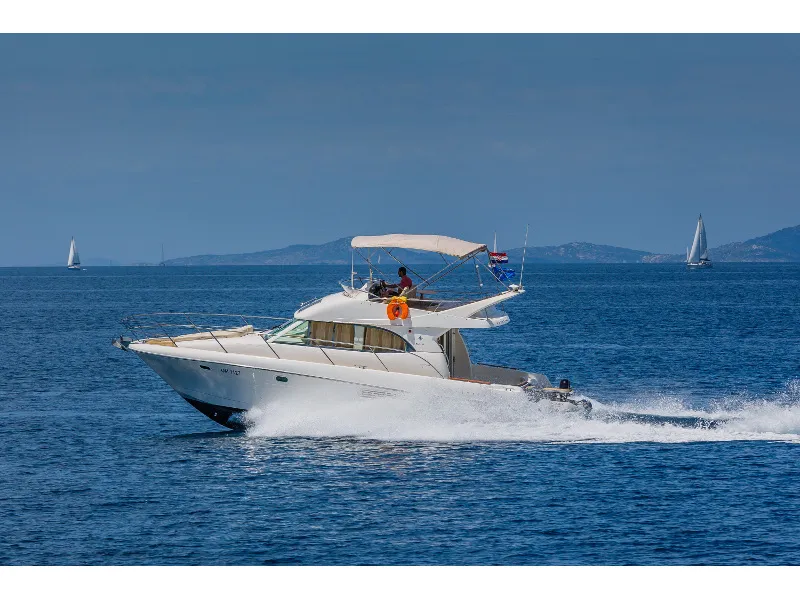 Exterior view of Dodo, a Prestige 36 Fly motorboat at Primošten, Croatia