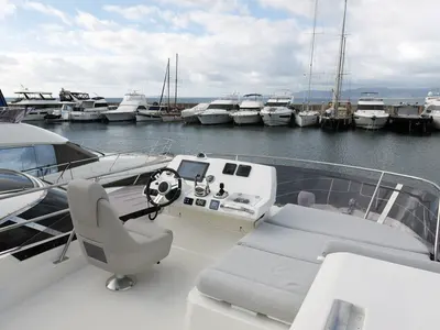 Cockpit of My Love II, a Prestige 42 Fly motorboat at Llucmajor, Spain