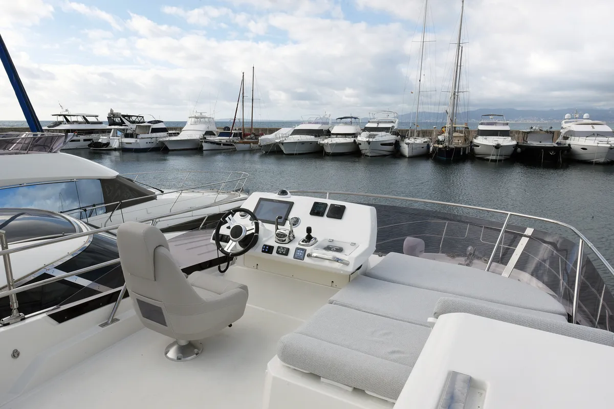 Cockpit of My Love II, a Prestige 42 Fly motorboat at Llucmajor, Spain