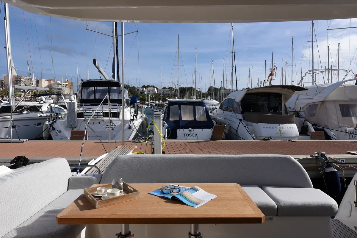 Deck of My Love II, a Prestige 42 Fly motorboat at Llucmajor, Spain