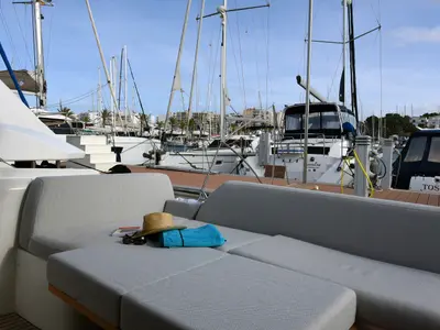 Deck of My Love II, a Prestige 42 Fly motorboat at Llucmajor, Spain