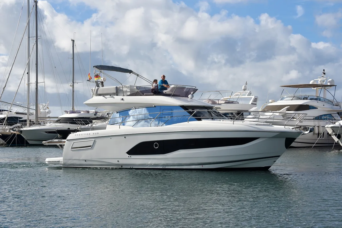 Exterior view of My Love II, a Prestige 42 Fly motorboat at Llucmajor, Spain