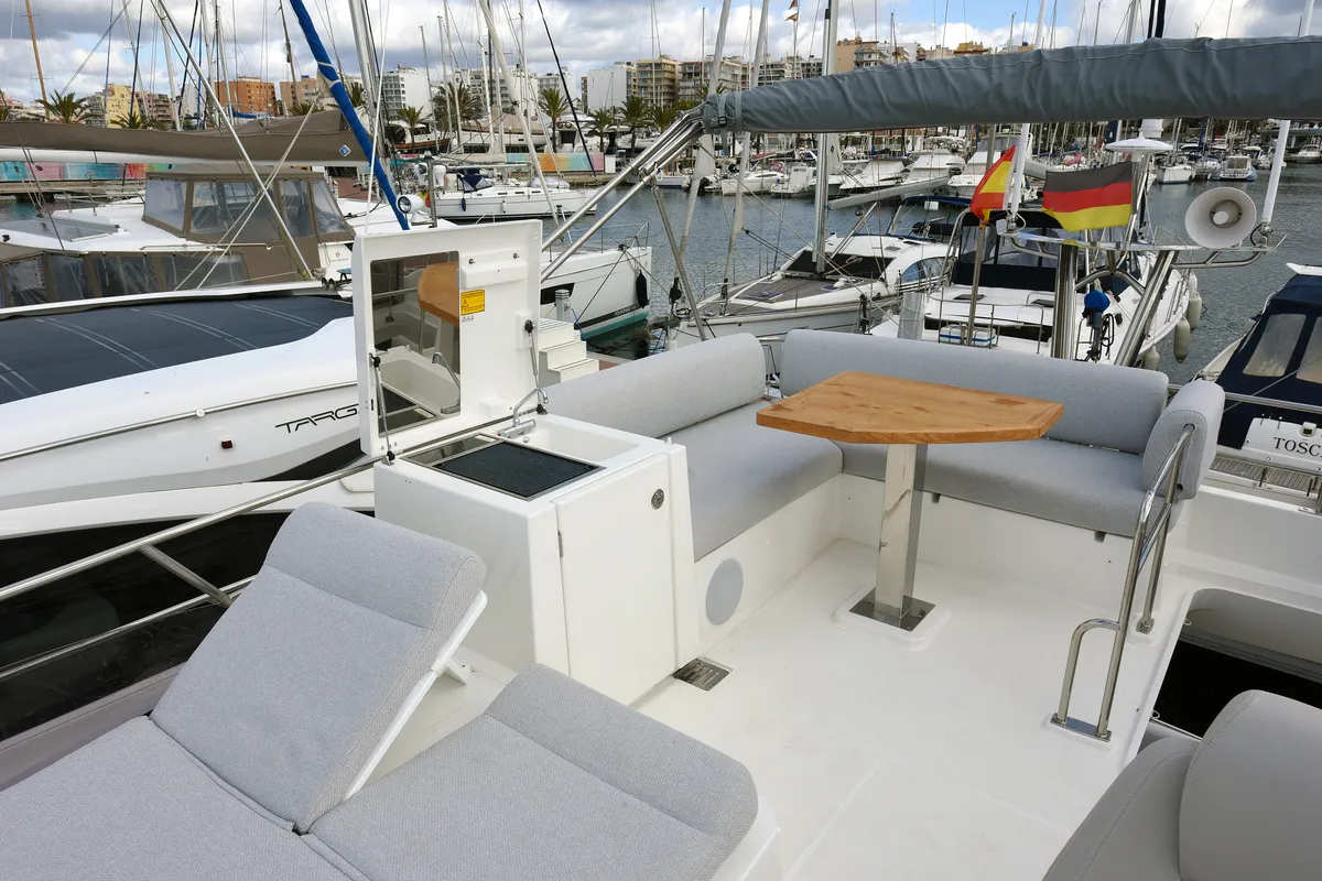 Deck of My Love II, a Prestige 42 Fly motorboat at Llucmajor, Spain