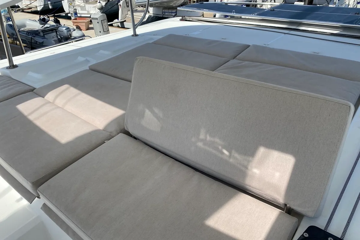 Deck of Rolling Stones, a Lagoon 46 catamaran at Salerno, Italy