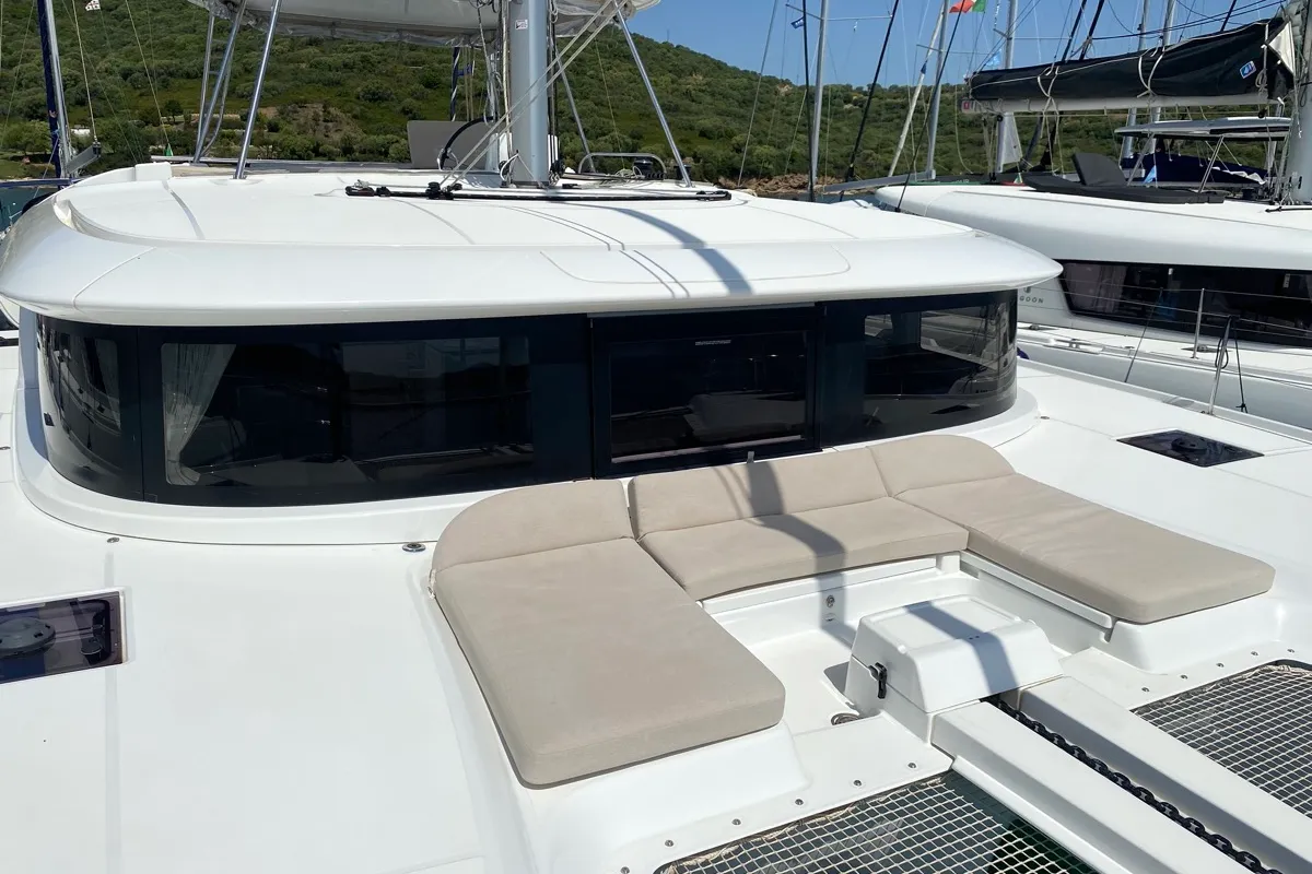 Deck of Rolling Stones, a Lagoon 46 catamaran at Salerno, Italy