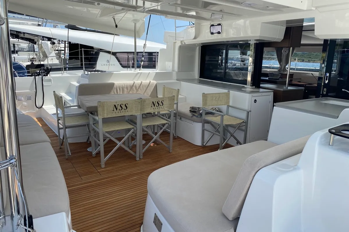 Deck of Rolling Stones, a Lagoon 46 catamaran at Salerno, Italy