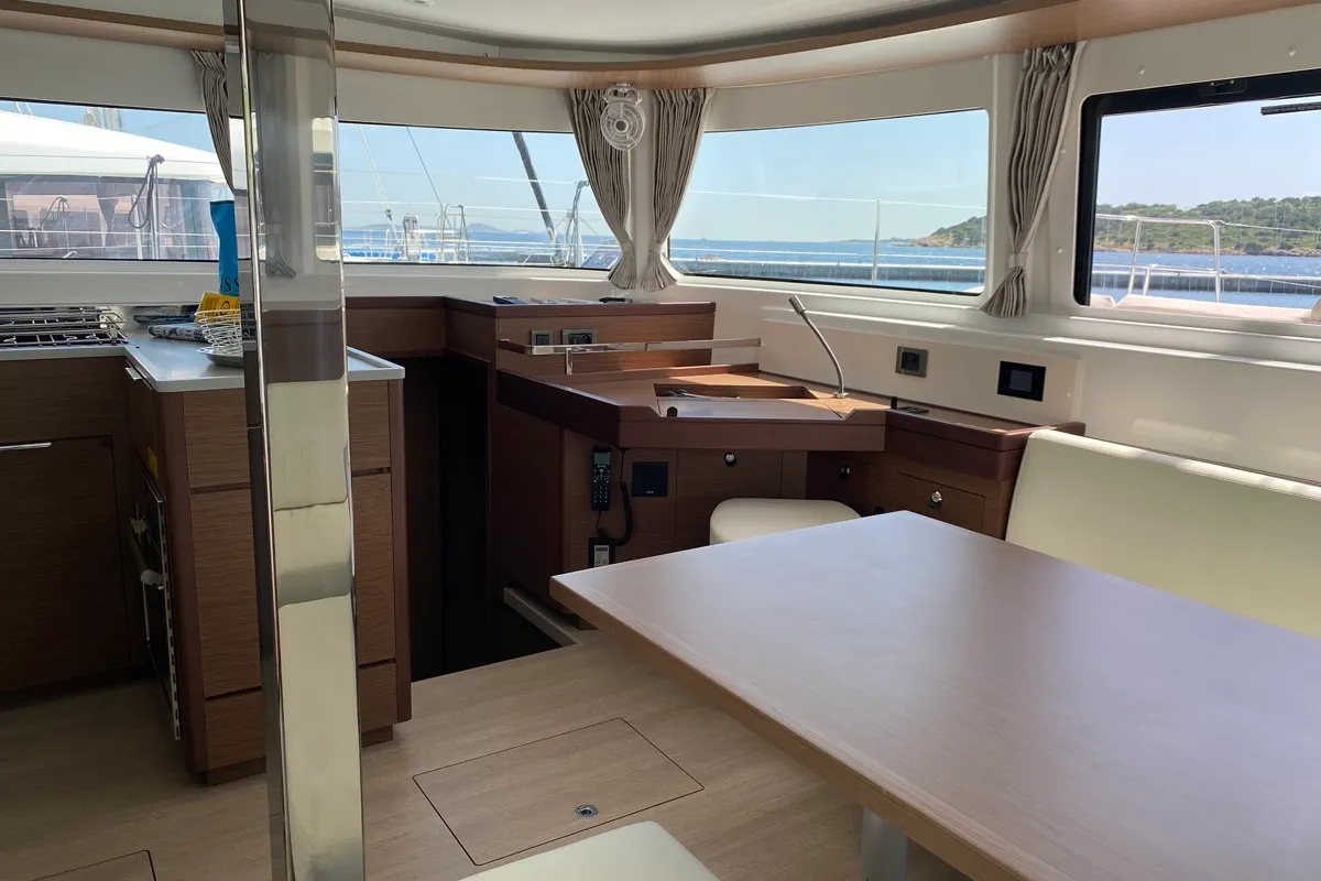Salon of Rolling Stones, a Lagoon 46 catamaran at Salerno, Italy