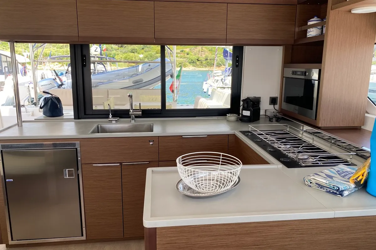 Galley of Rolling Stones, a Lagoon 46 catamaran at Salerno, Italy