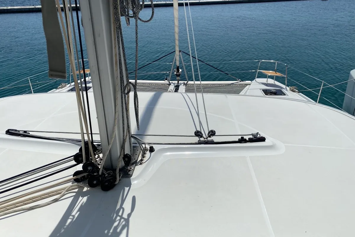 Deck of Rolling Stones, a Lagoon 46 catamaran at Salerno, Italy