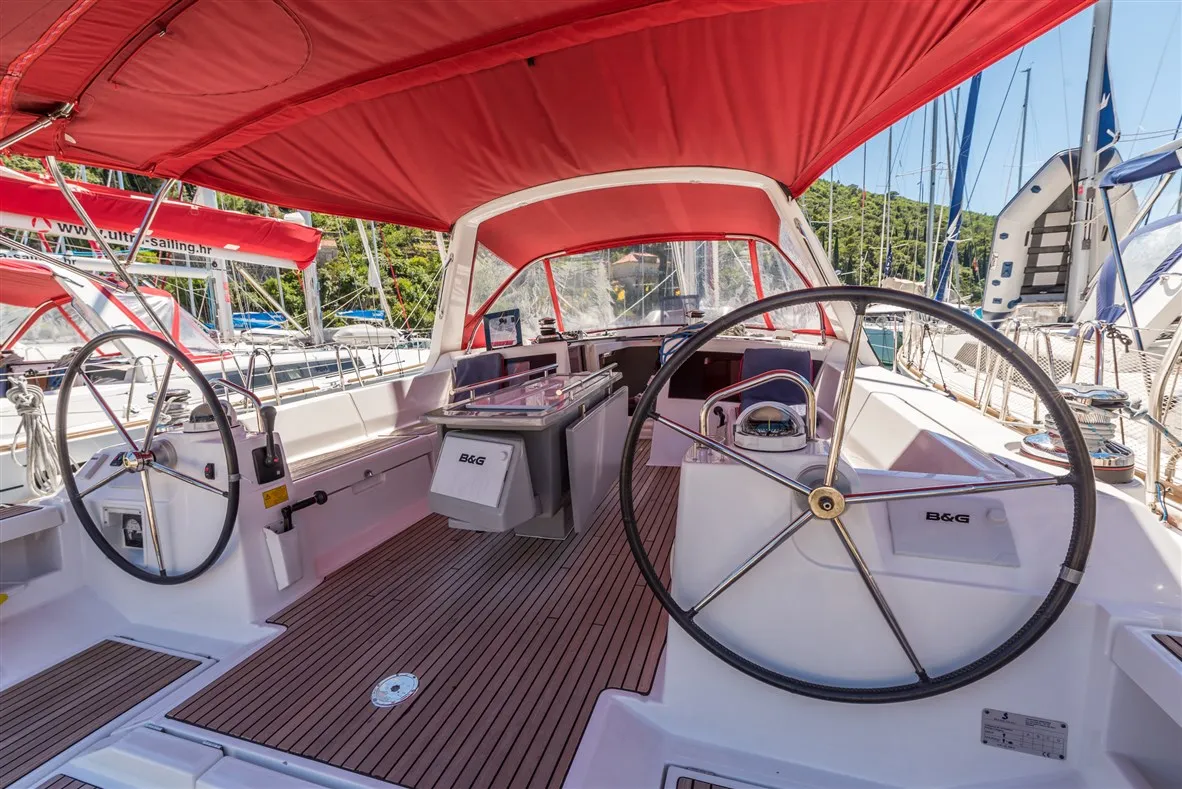 Cockpit of Ultra Dubrovnik, a Beneteau Oceanis 48 sailboat at Općina Medulin, Croatia