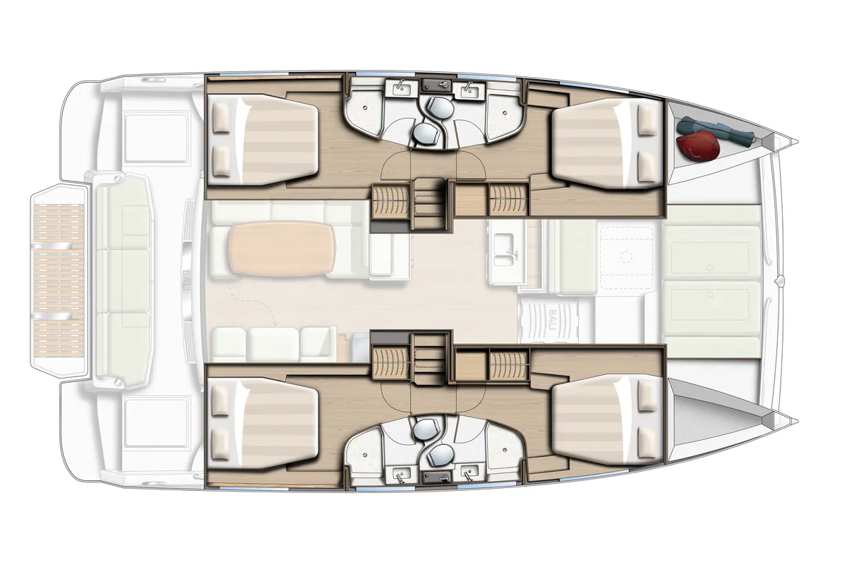 Floor plan of EOS, a Bali 4.3 catamaran at Saint-Mandrier-sur-Mer, France