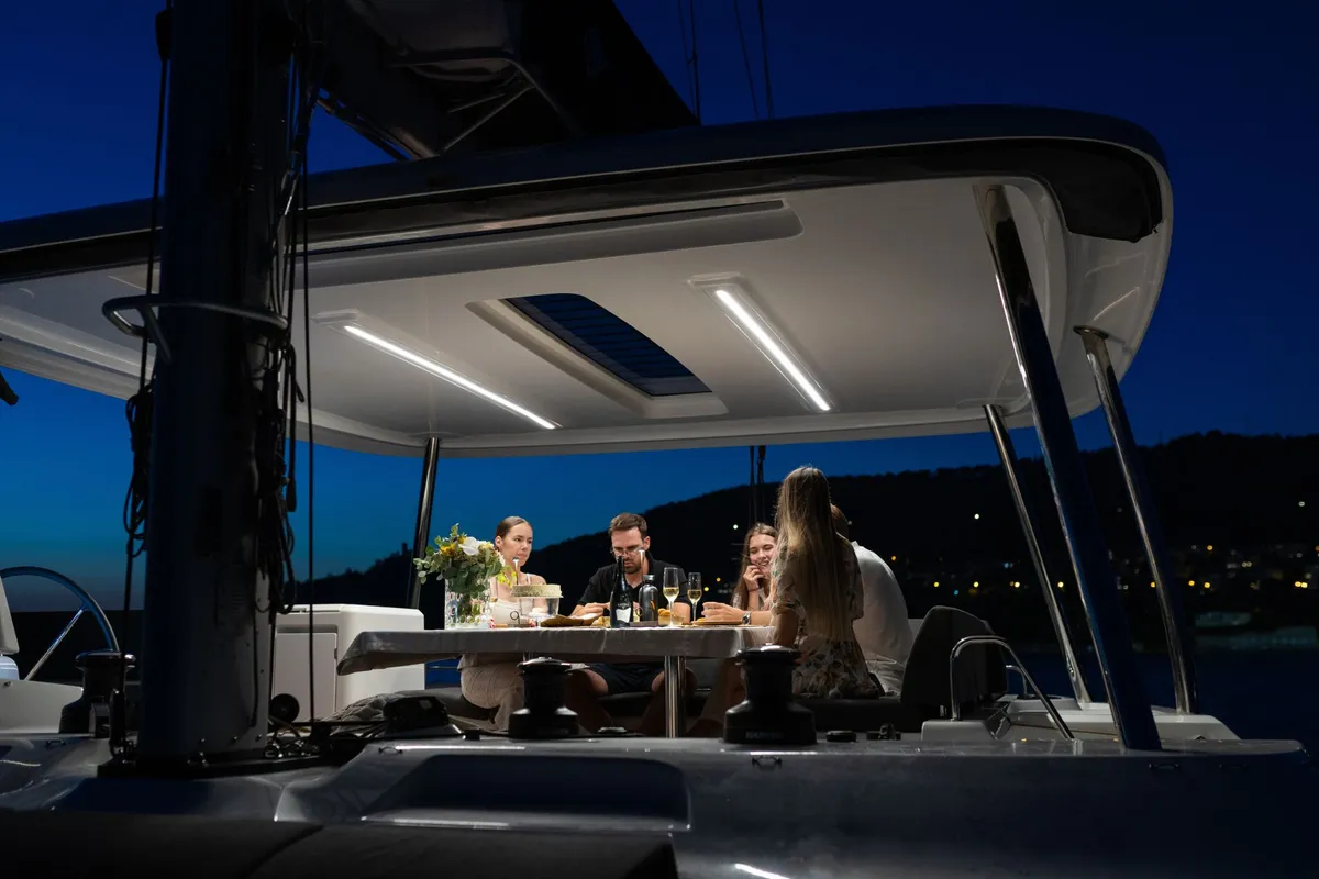 Deck of ARTISAN, a Lagoon 55 catamaran at Split, Croatia