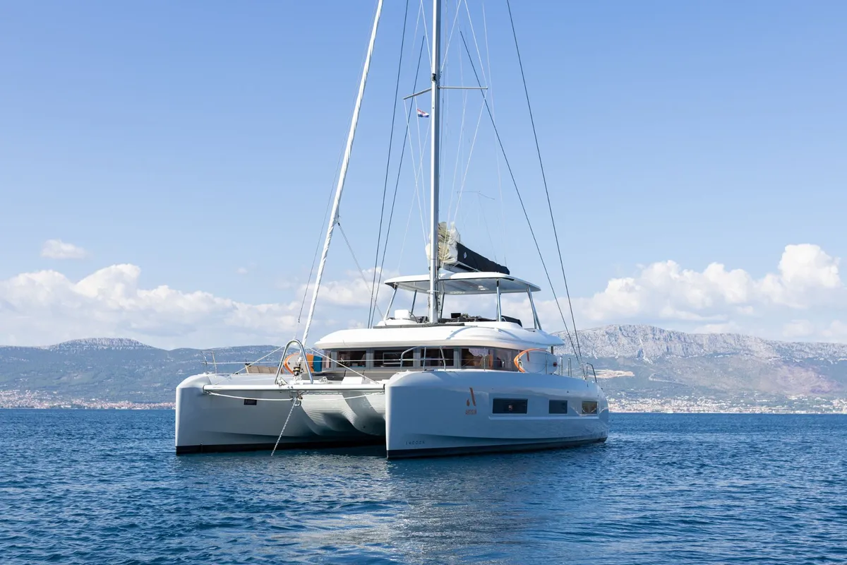 Exterior view of ARTISAN, a Lagoon 55 catamaran at Split, Croatia