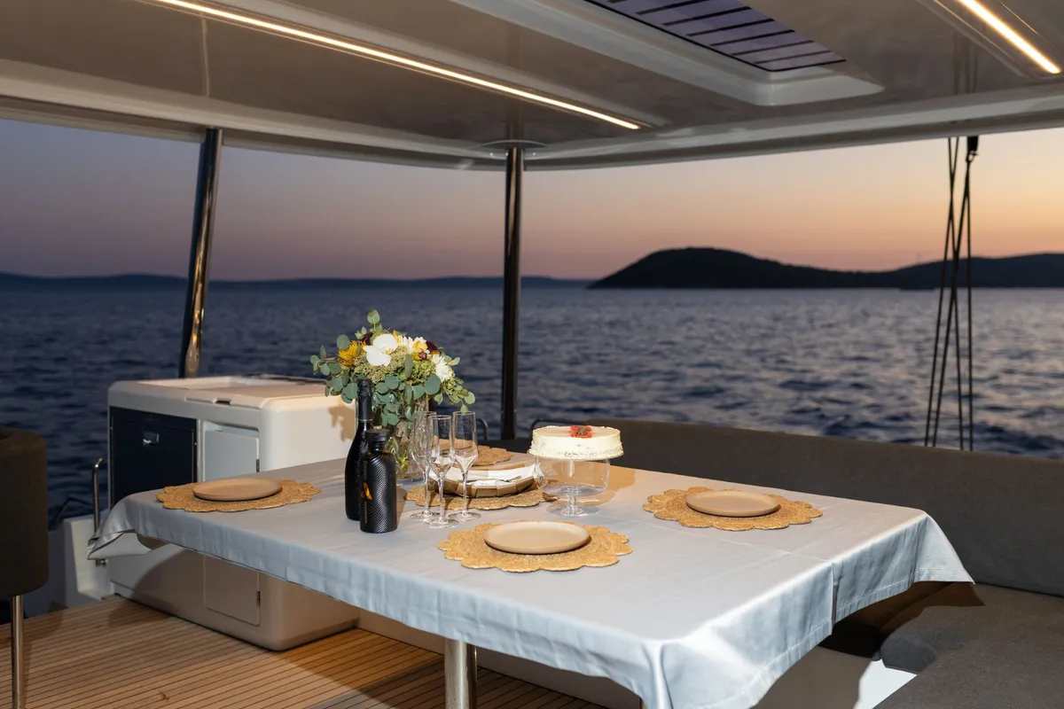 Deck of ARTISAN, a Lagoon 55 catamaran at Split, Croatia