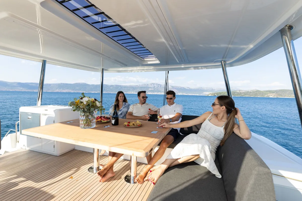 Deck of ARTISAN, a Lagoon 55 catamaran at Split, Croatia