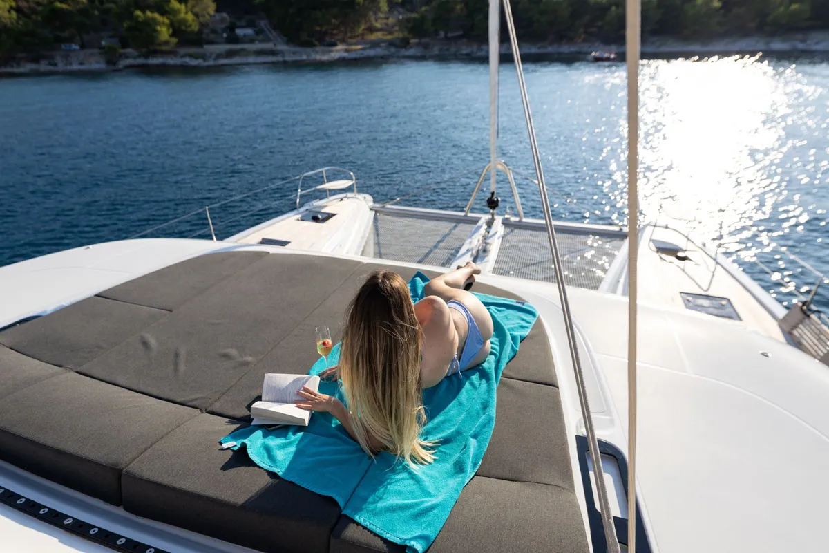 Deck of ARTISAN, a Lagoon 55 catamaran at Split, Croatia