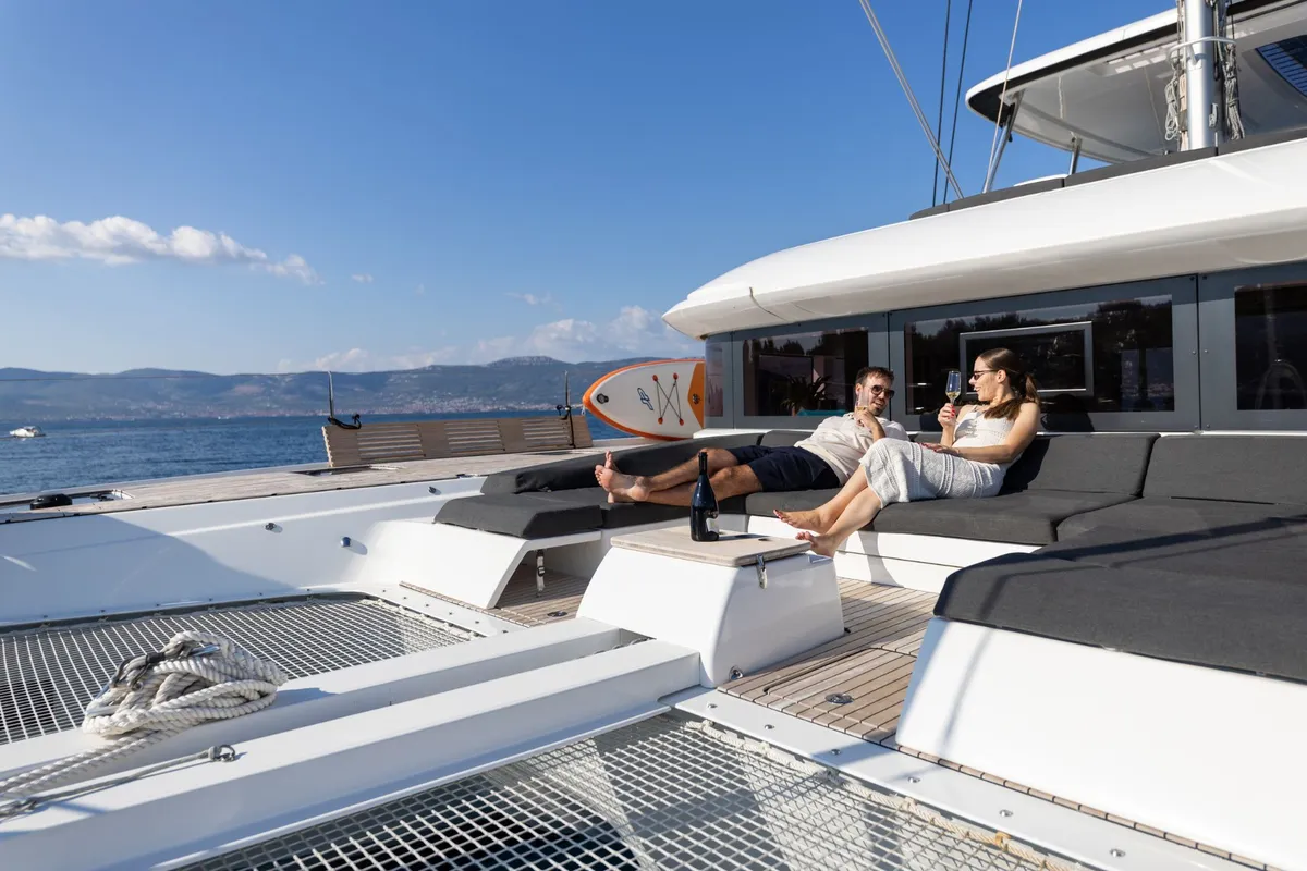 Deck of ARTISAN, a Lagoon 55 catamaran at Split, Croatia