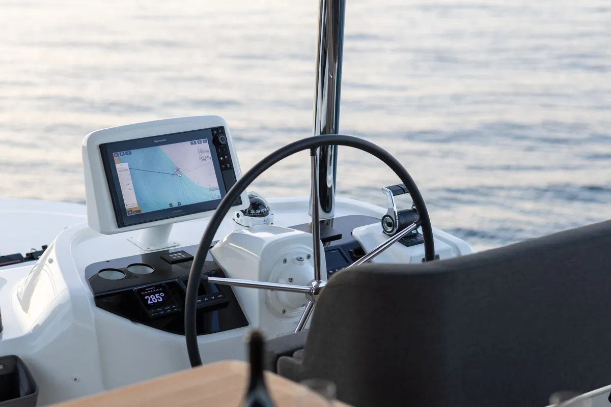 Cockpit of ARTISAN, a Lagoon 55 catamaran at Split, Croatia