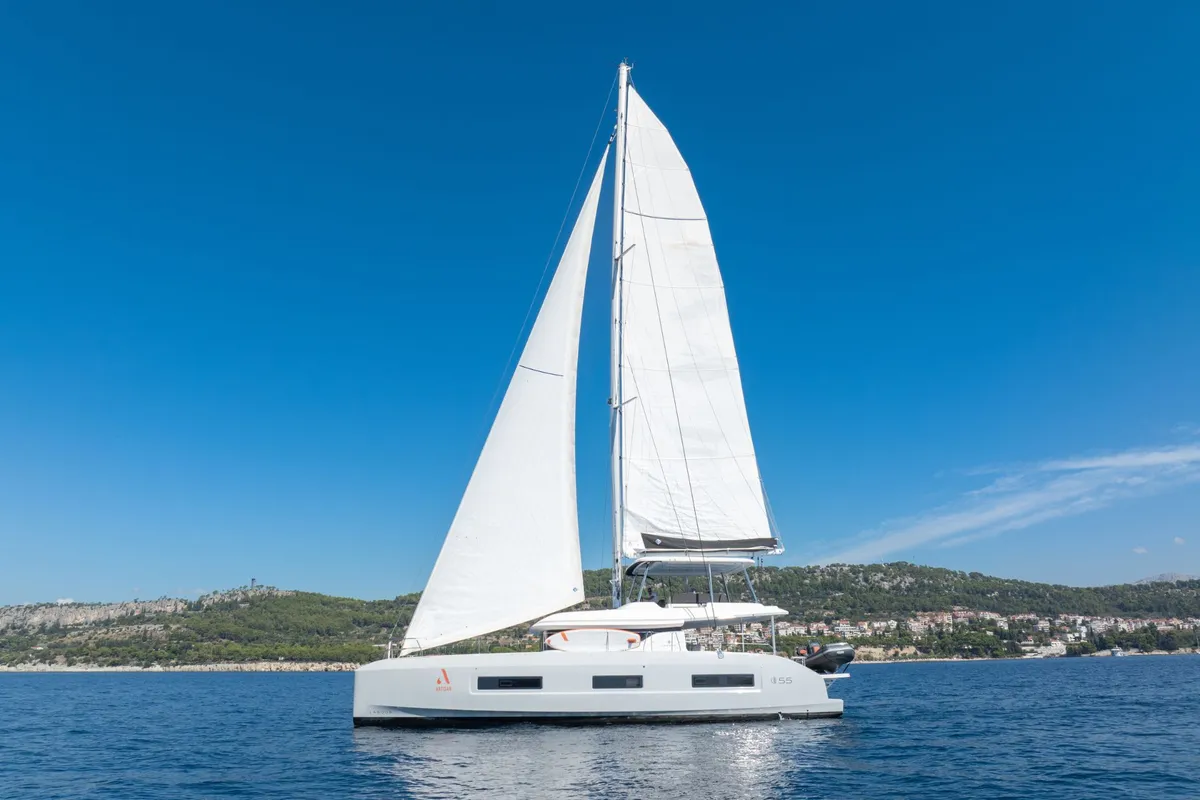 Exterior view of ARTISAN, a Lagoon 55 catamaran at Split, Croatia