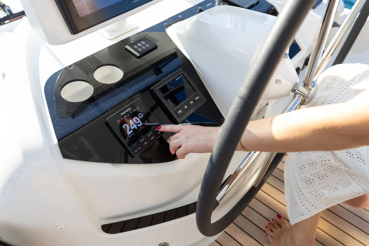 Cockpit of ARTISAN, a Lagoon 55 catamaran at Split, Croatia