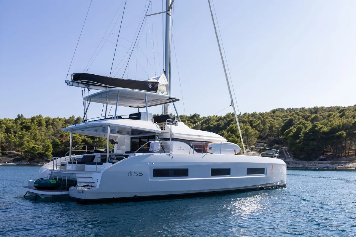 Exterior view of ARTISAN, a Lagoon 55 catamaran at Split, Croatia