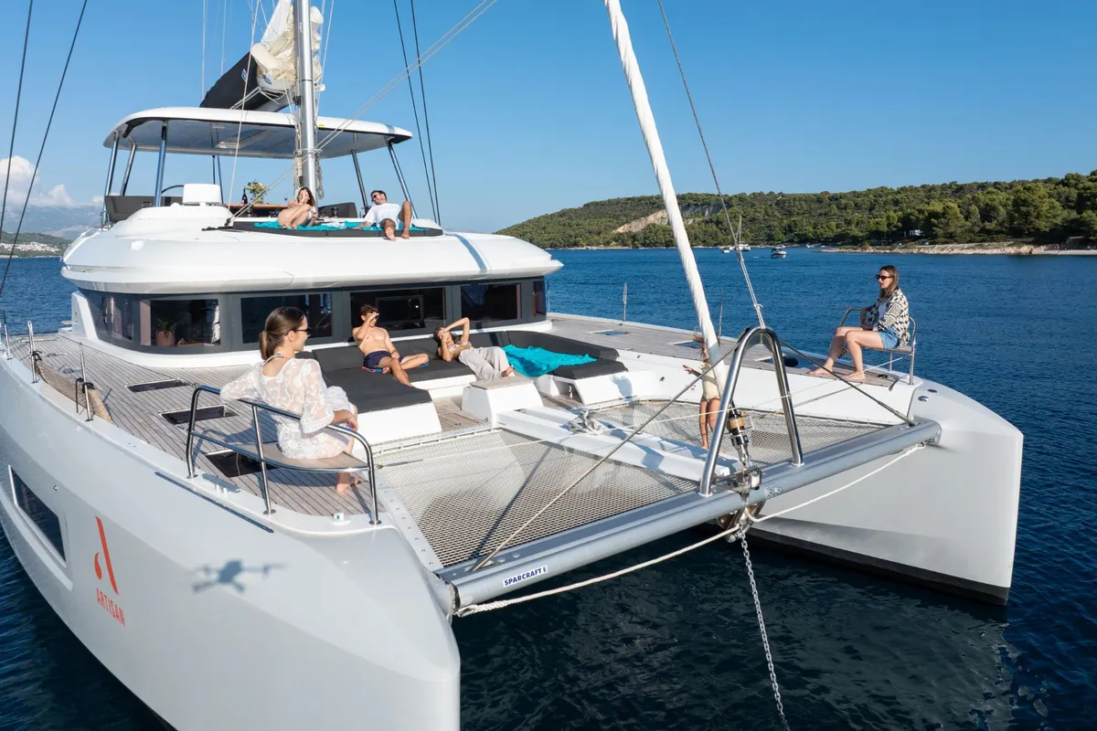 Deck of ARTISAN, a Lagoon 55 catamaran at Split, Croatia