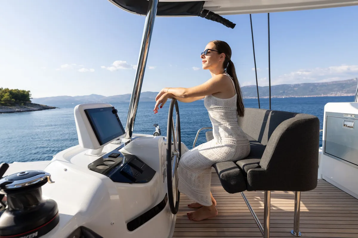 Cockpit of ARTISAN, a Lagoon 55 catamaran at Split, Croatia