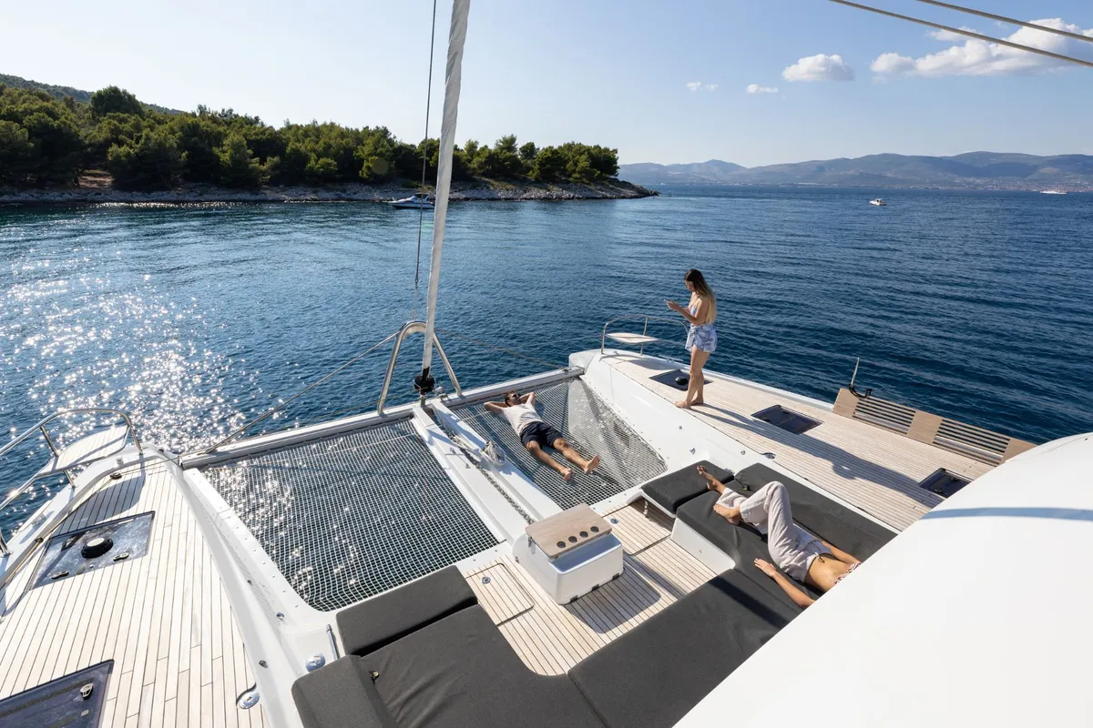 Deck of ARTISAN, a Lagoon 55 catamaran at Split, Croatia