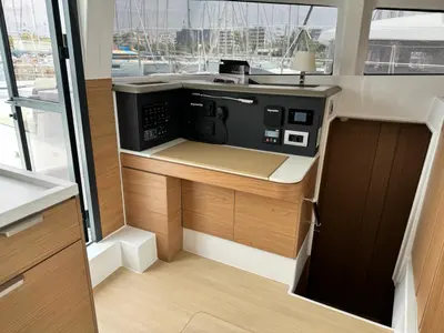 Salon of Infinity, a Bali 4.2 catamaran at Athens, Greece