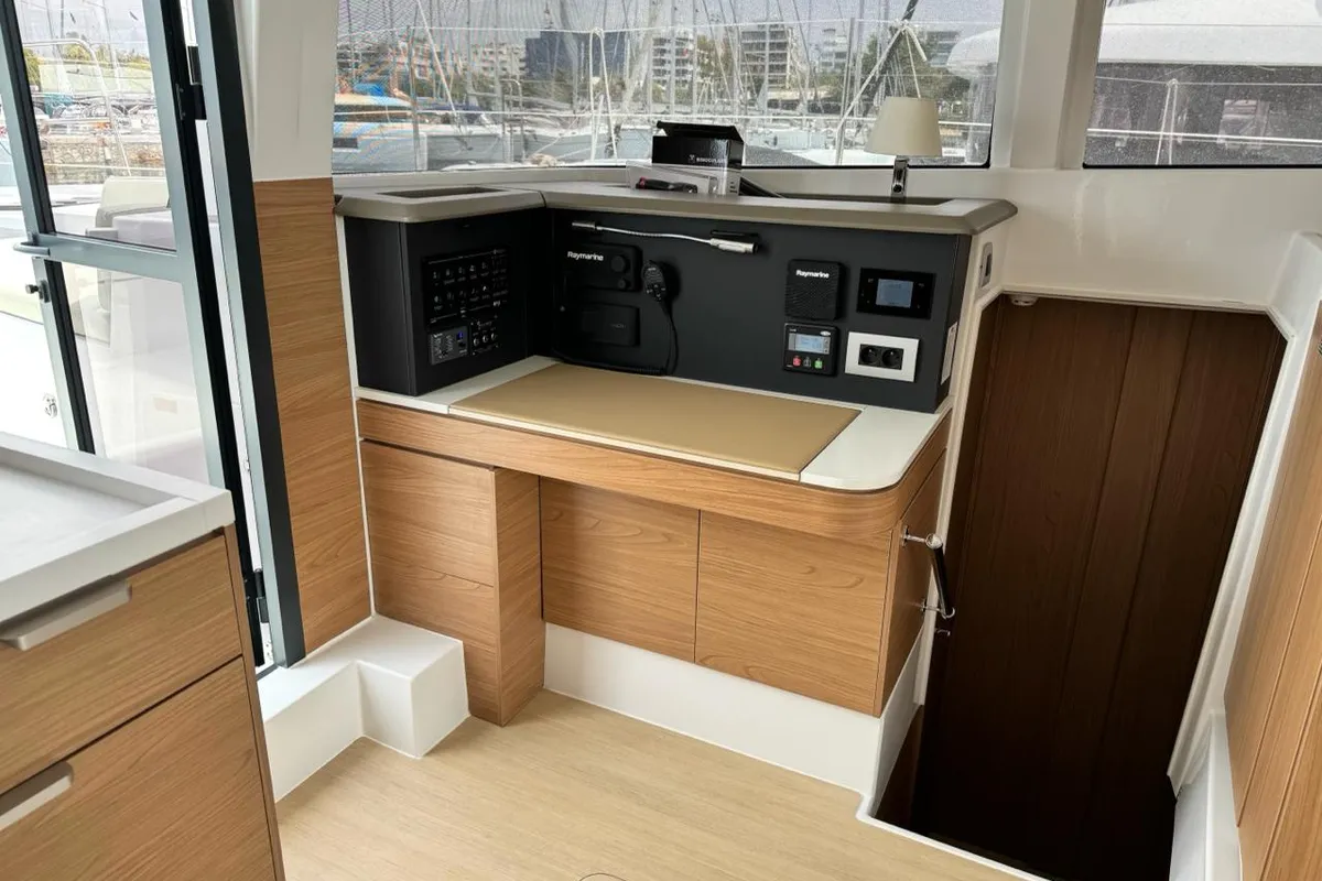 Salon of Infinity, a Bali 4.2 catamaran at Athens, Greece
