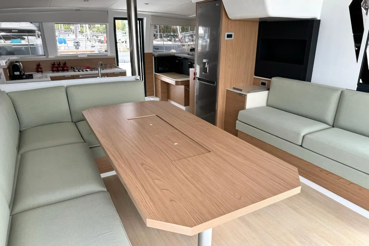 Salon of Infinity, a Bali 4.2 catamaran at Athens, Greece