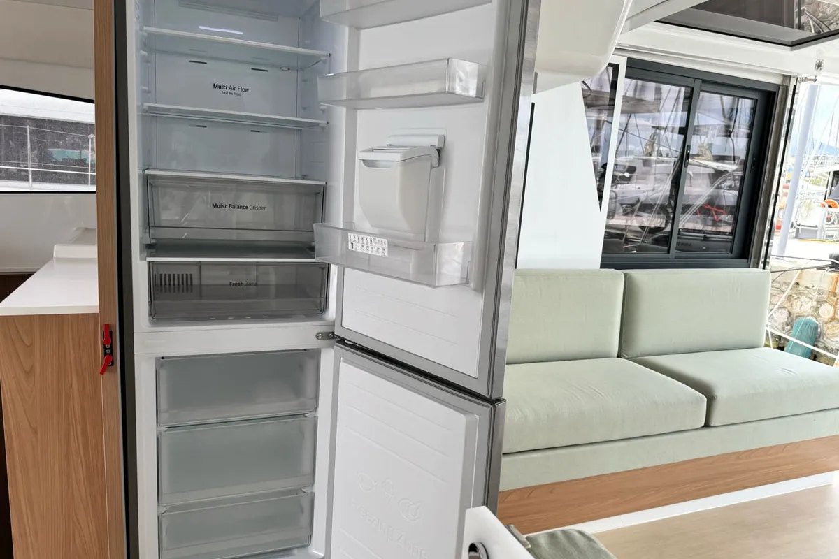 Galley of Infinity, a Bali 4.2 catamaran at Athens, Greece