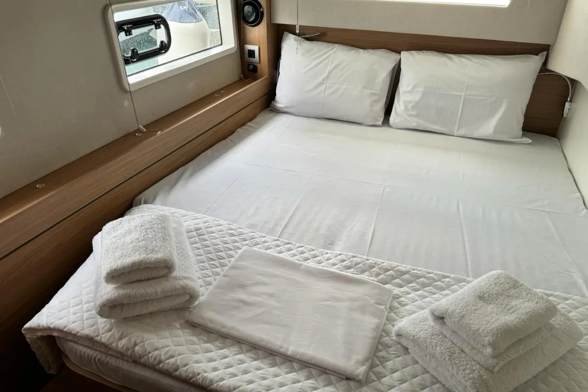 Cabin on Infinity, a Bali 4.2 catamaran at Athens, Greece