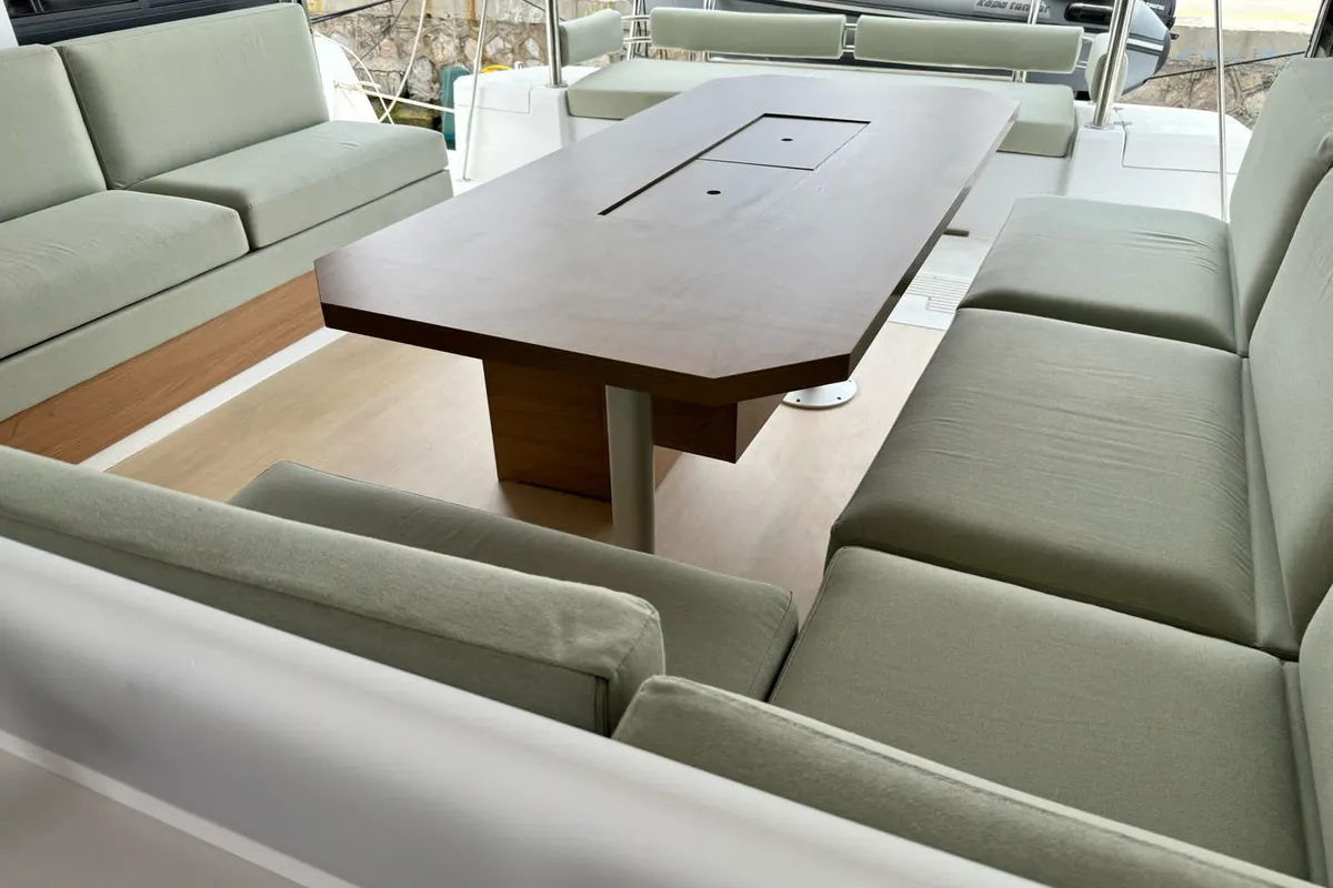 Deck of Infinity, a Bali 4.2 catamaran at Athens, Greece