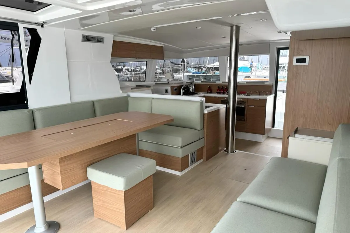 Salon of Infinity, a Bali 4.2 catamaran at Athens, Greece