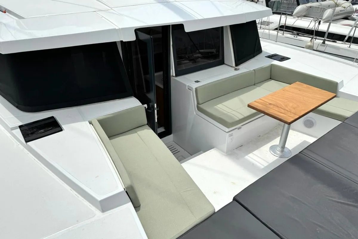 Deck of Infinity, a Bali 4.2 catamaran at Athens, Greece