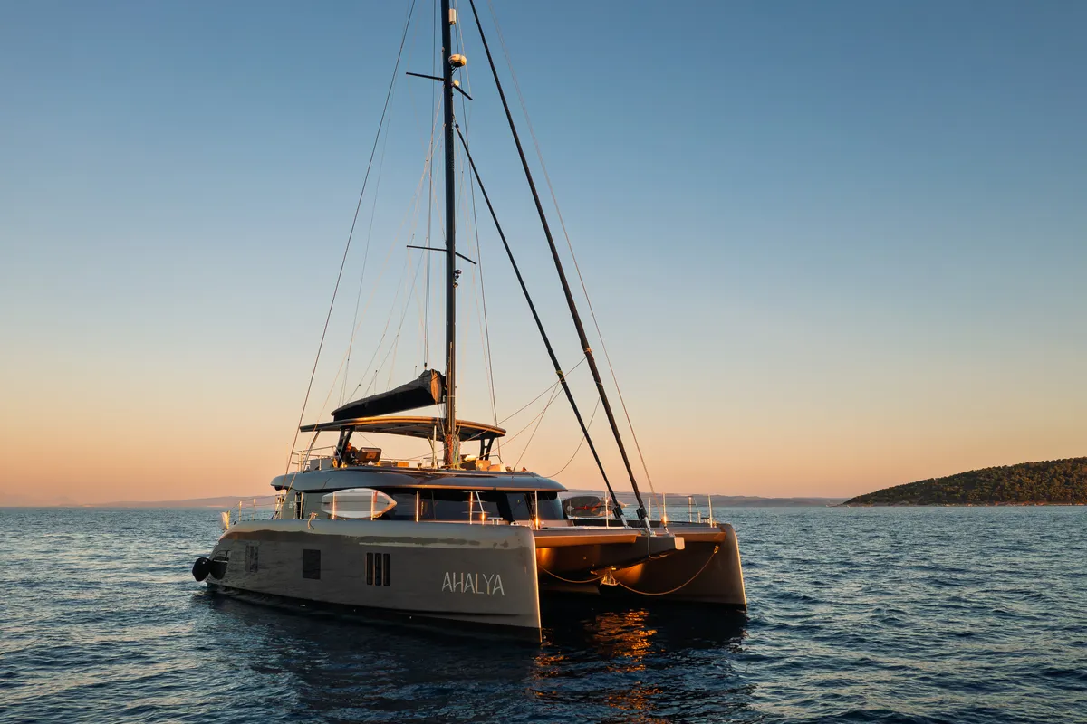 Exterior view of Ahalya, a Sunreef 60 catamaran at Kaštela, Croatia