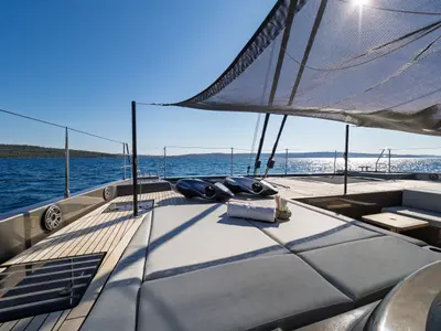 Deck of Ahalya, a Sunreef 60 catamaran at Kaštela, Croatia