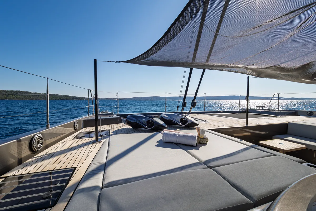 Deck of Ahalya, a Sunreef 60 catamaran at Kaštela, Croatia