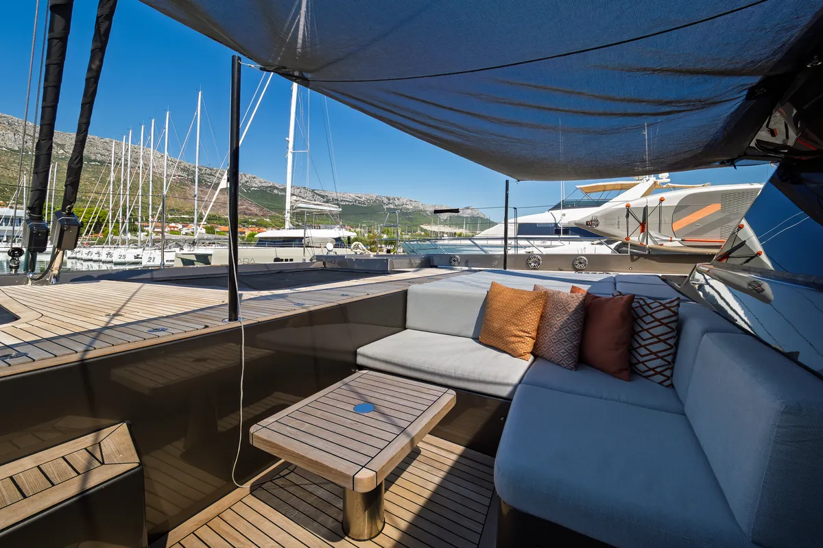 Deck of Ahalya, a Sunreef 60 catamaran at Kaštela, Croatia