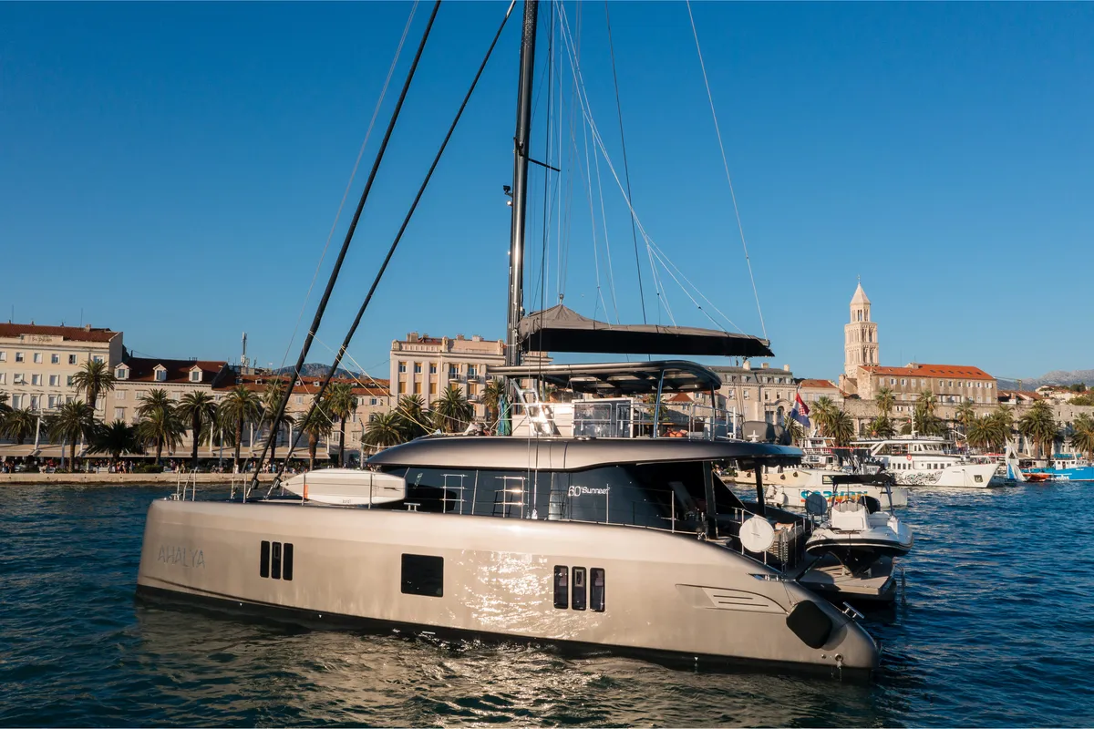 Exterior view of Ahalya, a Sunreef 60 catamaran at Kaštela, Croatia