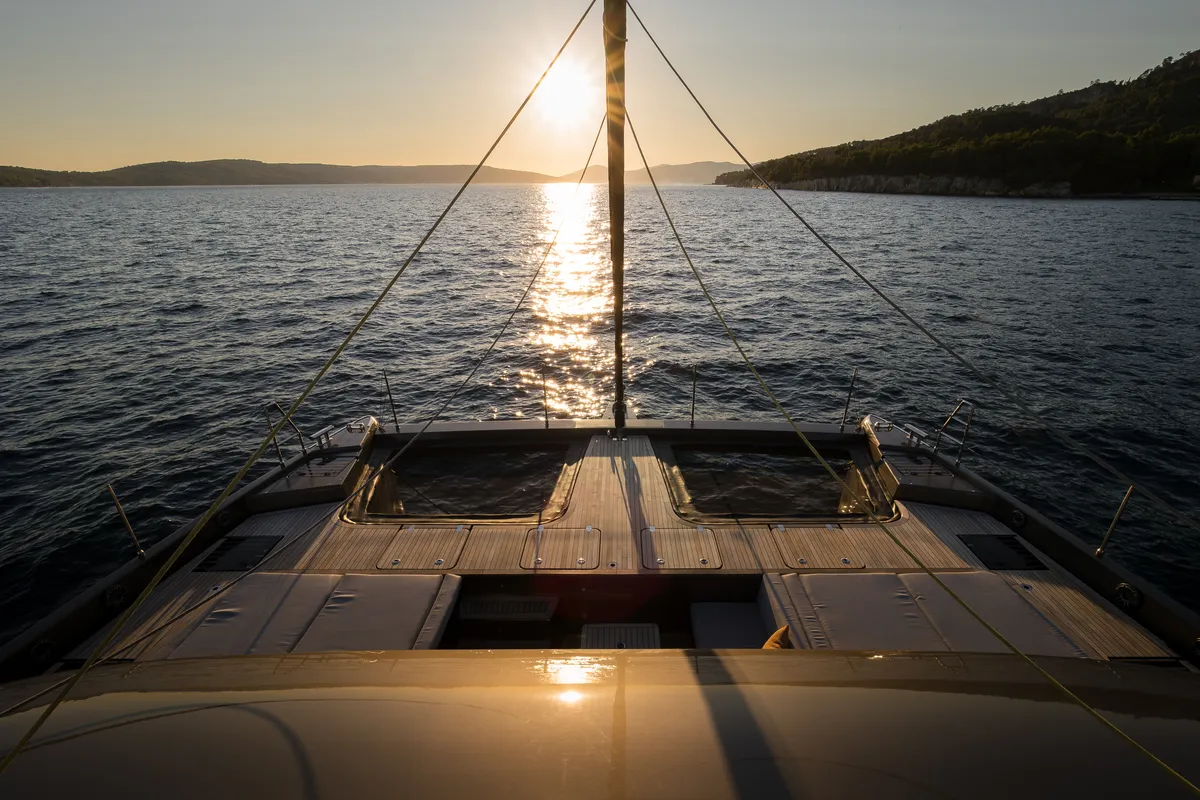 Deck of Ahalya, a Sunreef 60 catamaran at Kaštela, Croatia