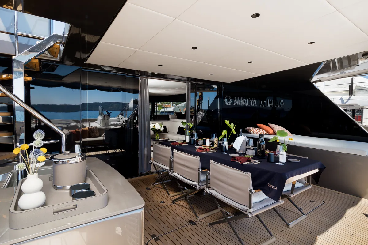 Deck of Ahalya, a Sunreef 60 catamaran at Kaštela, Croatia