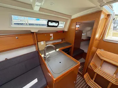 Galley of Fünfland, a Bavaria Cruiser 34 sailboat at Jezera, Croatia