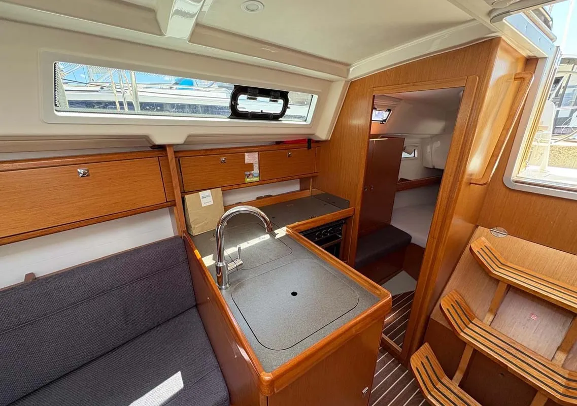 Galley of Fünfland, a Bavaria Cruiser 34 sailboat at Jezera, Croatia