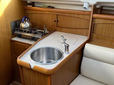 Galley of Cabeche, a Jeanneau Sun Odyssey 29.2 sailboat at Kerners, France