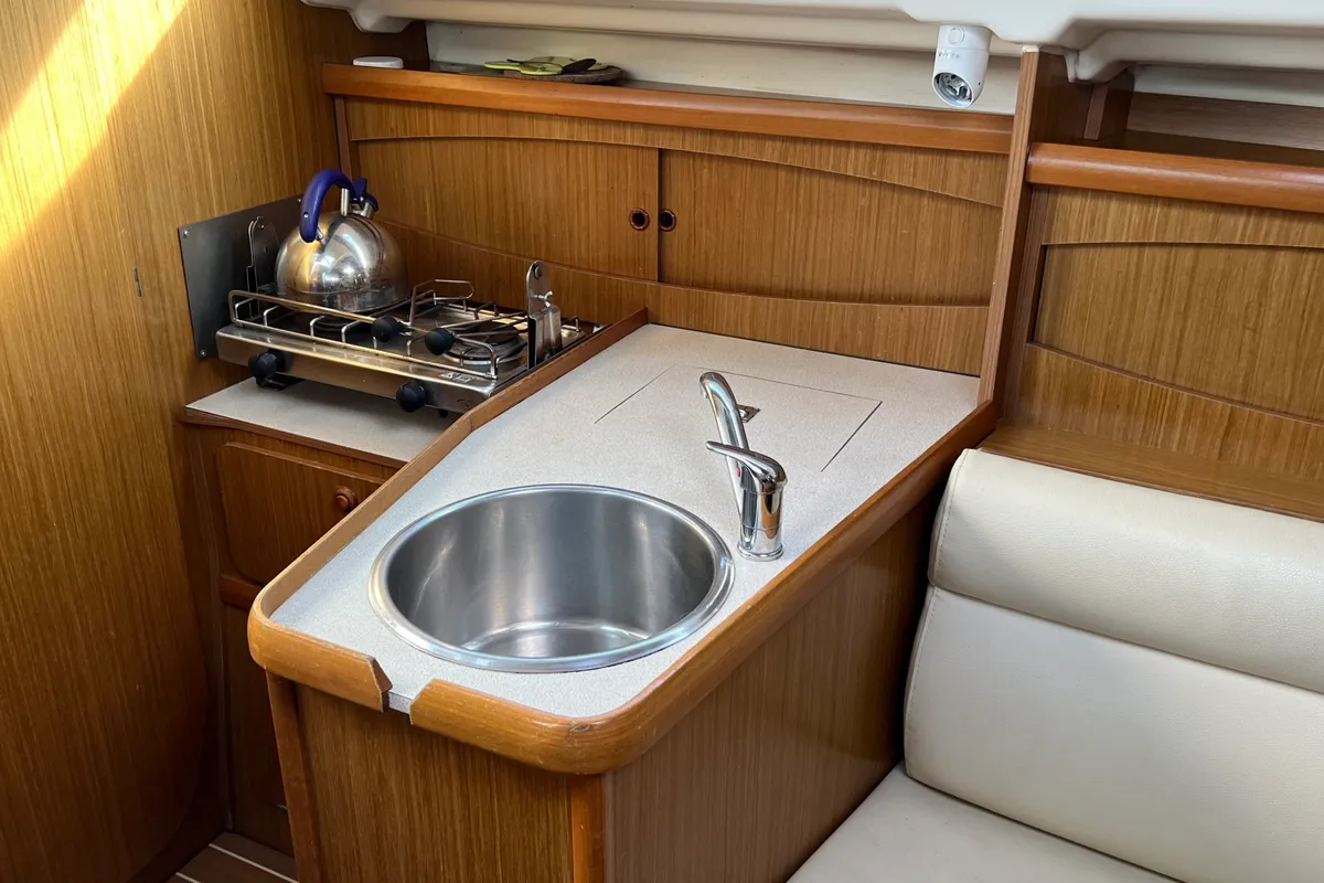 Galley of Cabeche, a Jeanneau Sun Odyssey 29.2 sailboat at Kerners, France