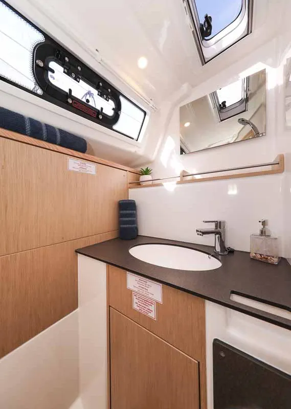 Head on Pura Vida, a Bavaria Cruiser 37 Style sailboat at Grad Trogir, Croatia