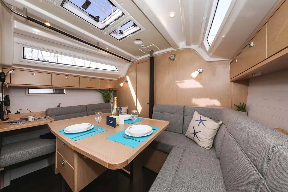 Salon of Pura Vida, a Bavaria Cruiser 37 Style sailboat at Grad Trogir, Croatia